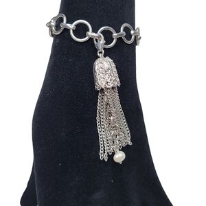 NWOT .925 Sterling Silver Flower Fringe Pearl Stone Bracelet Charm (Charm Only)